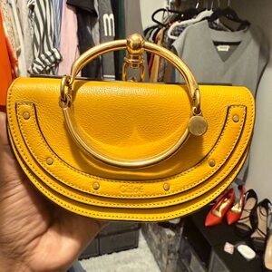 Celine Yellow Leather Wristlet with Gold Accents